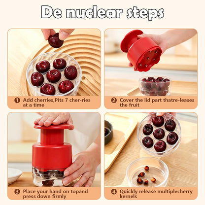 Cherry Pitter Tool 7-in-1 Stainless Steel Cherry Pitter with Splatter Guard, Easy Push Button Cherry Pitter Tool for Cherries Olives and Fruits, Food Grade Cherry Seed Remover