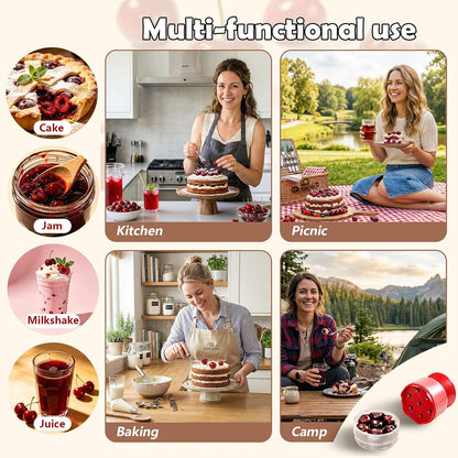 Cherry Pitter Tool 7-in-1 Stainless Steel Cherry Pitter with Splatter Guard, Easy Push Button Cherry Pitter Tool for Cherries Olives and Fruits, Food Grade Cherry Seed Remover