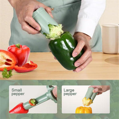 2-in-1 Bell Pepper Corer and Seed Remover Tool - Jalapeno and Vegetable Deseeder - Quick Fruit and Core Cutter for BBQ and Kitchen Use, Green Pepper Seed Remover Gadget (1PC, Green)