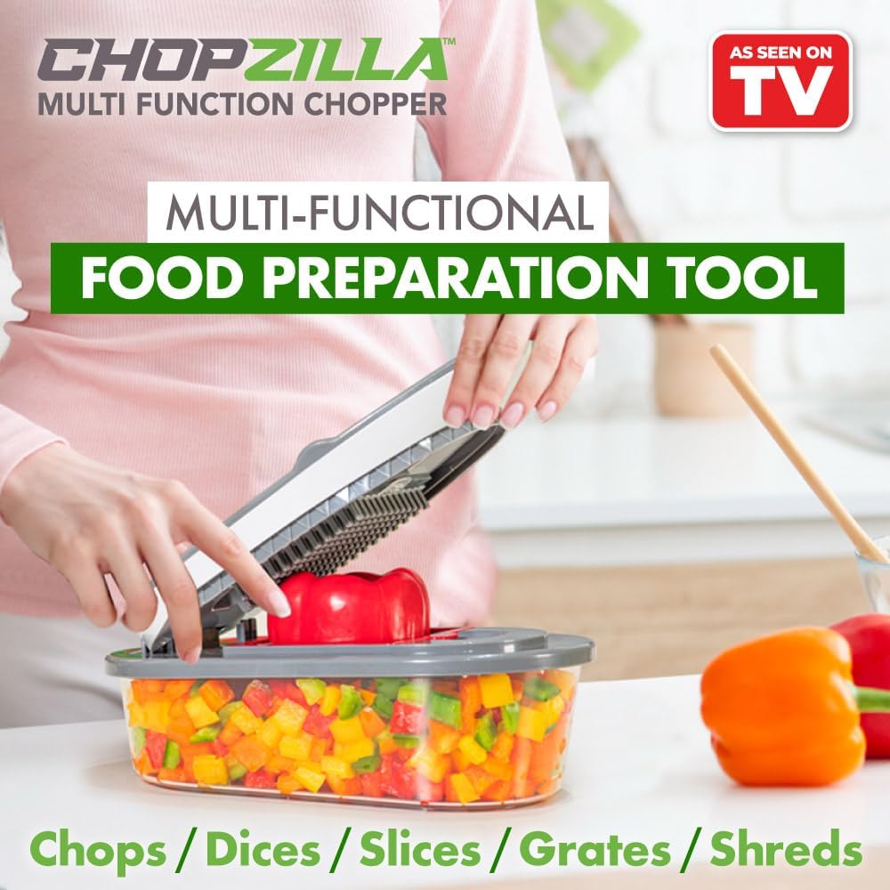 Vegetable Chopper and Mandoline Slicer with Container, 4 Stainless Steel Blades, BPA-Free Onion Chopper, Vegetable Cutter, French Fry Cutter, Dishwasher Safe Fruit Potato Dicer, Pink