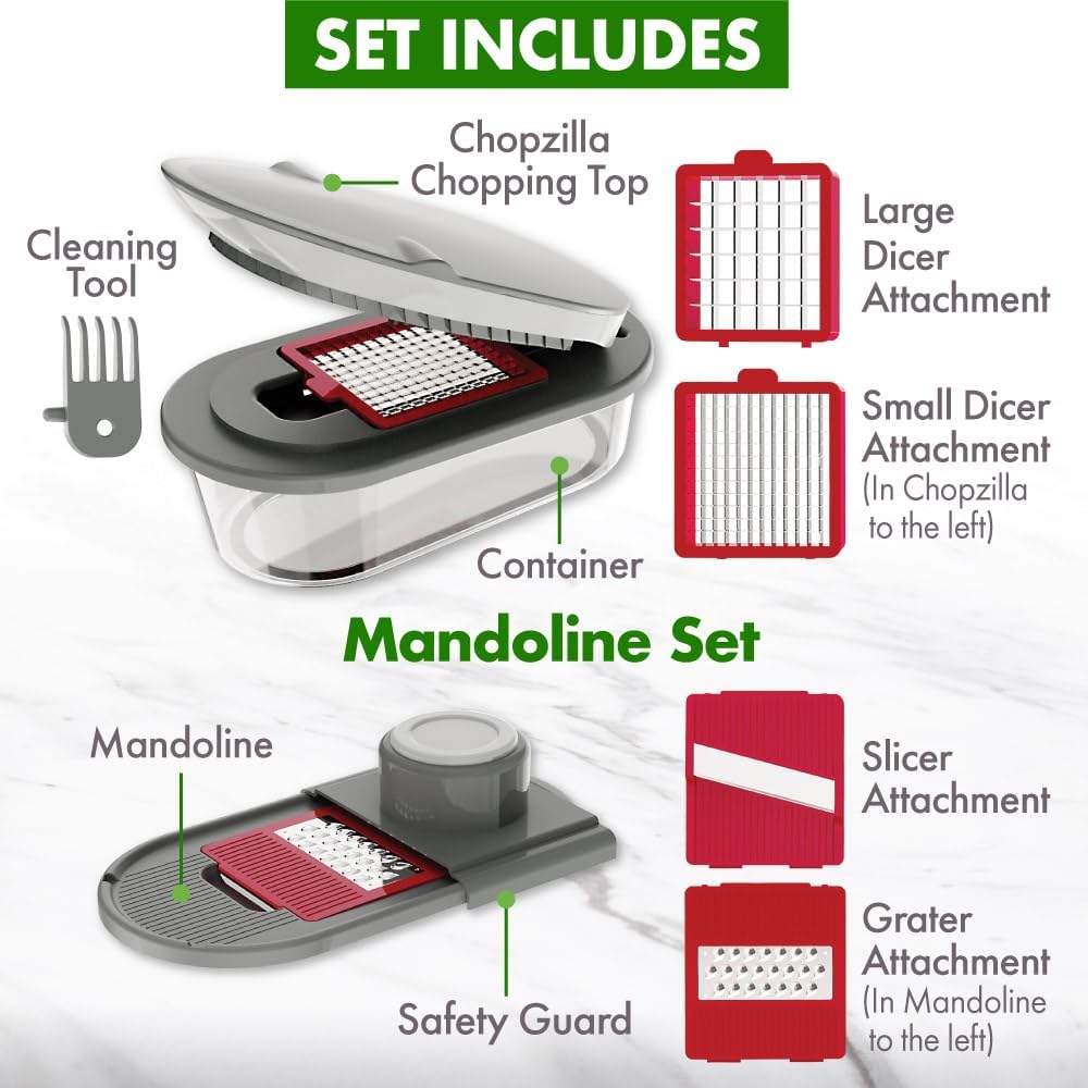 Vegetable Chopper and Mandoline Slicer with Container, 4 Stainless Steel Blades, BPA-Free Onion Chopper, Vegetable Cutter, French Fry Cutter, Dishwasher Safe Fruit Potato Dicer, Pink