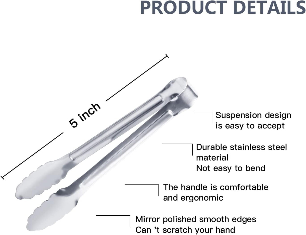 6 Pack Serving Tongs Kitchen Tongs, Buffet Tongs, Stainless Steel Food Tong Serving Tong, small tongs