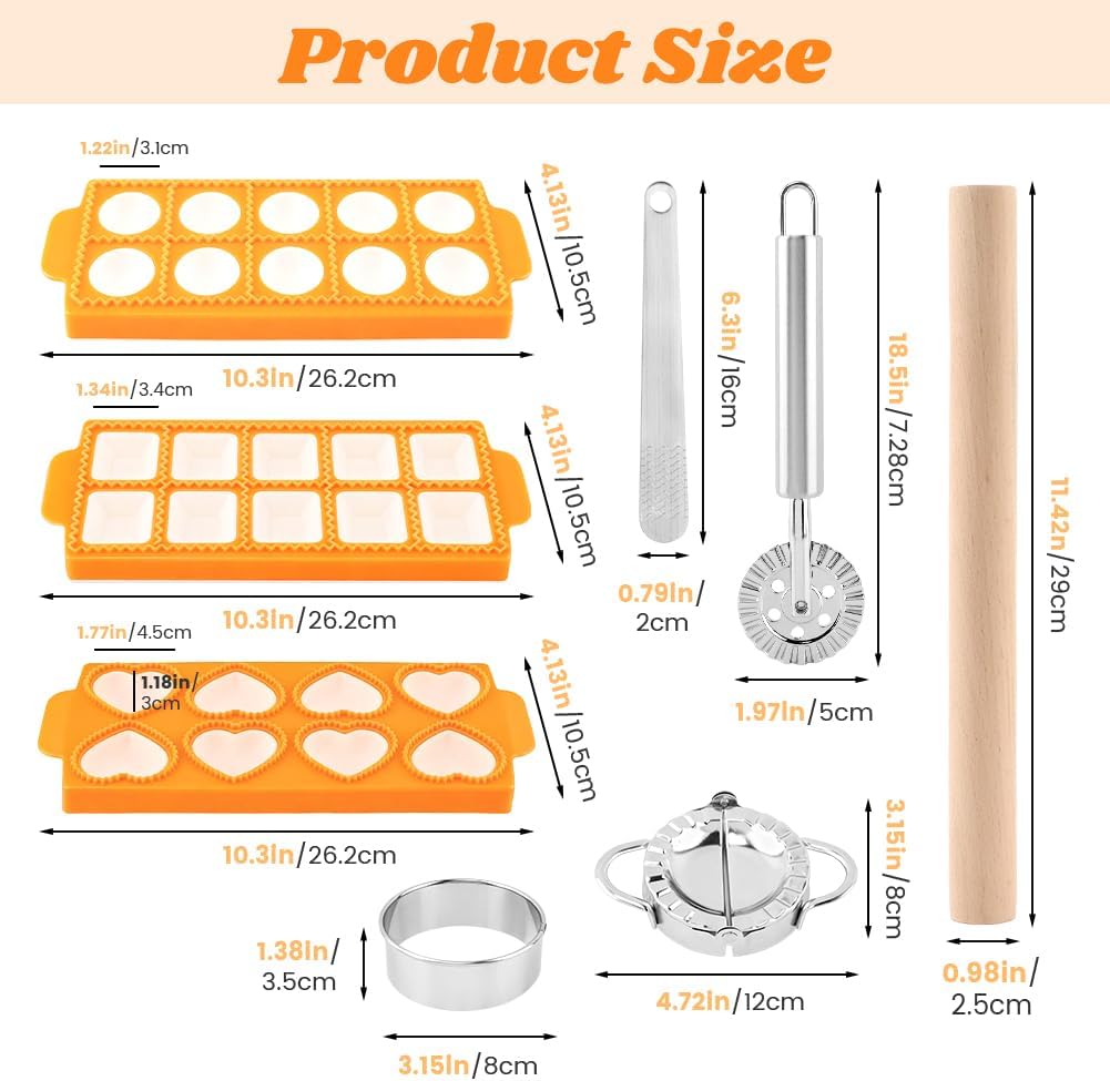 8PCS Ravioli Maker Press Set,Ravioli Stamp Maker Cutter with Wood Rolling Pin,Empanada Maker-Press,Ravioli Wheel and Stuffing Spoon,for Homemade Pasta,Dumpling,Pastry Kit(Pink)