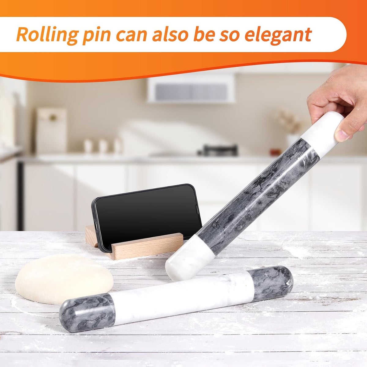 French Marble Rolling Pin.12" for Baking-Non-Stick Baking Roller
