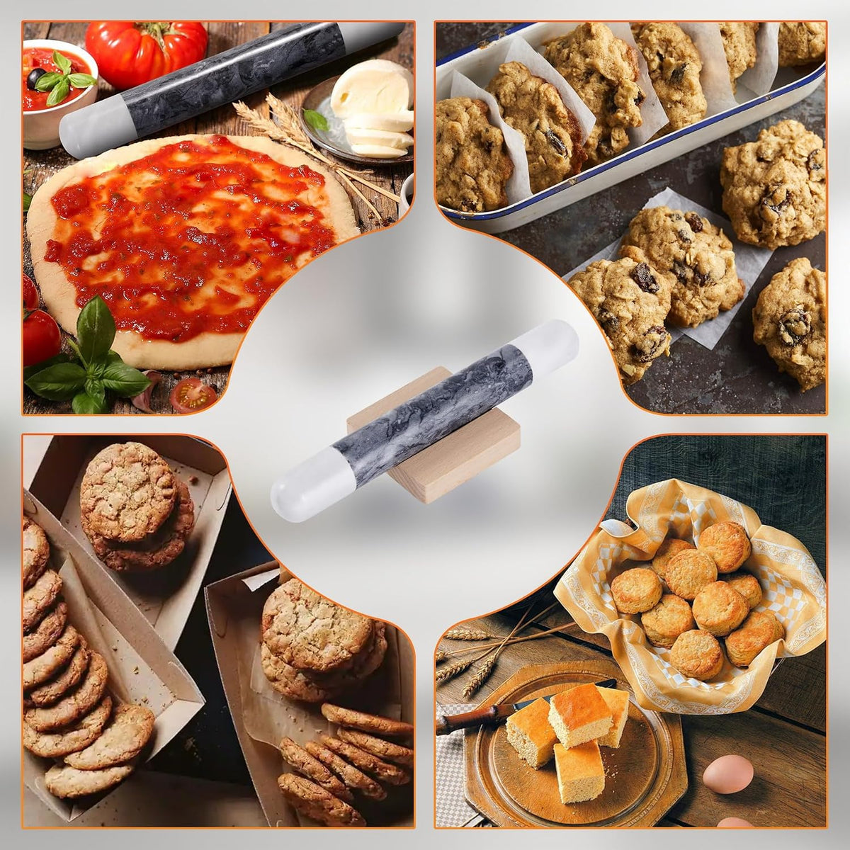 French Marble Rolling Pin.12" for Baking-Non-Stick Baking Roller