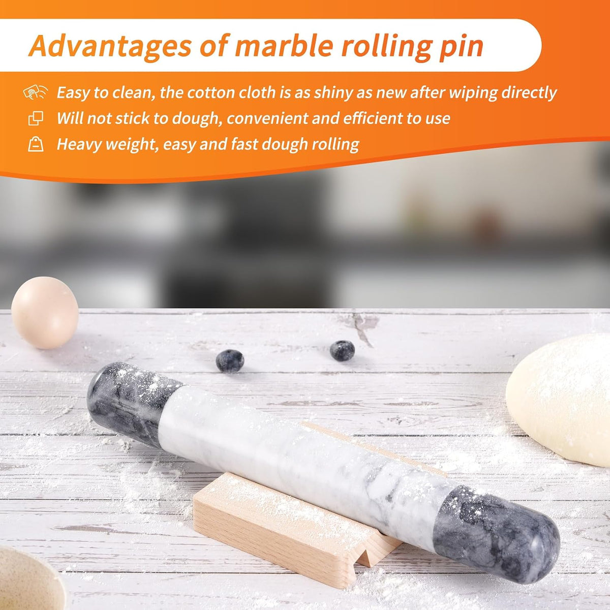French Marble Rolling Pin.12" for Baking-Non-Stick Baking Roller