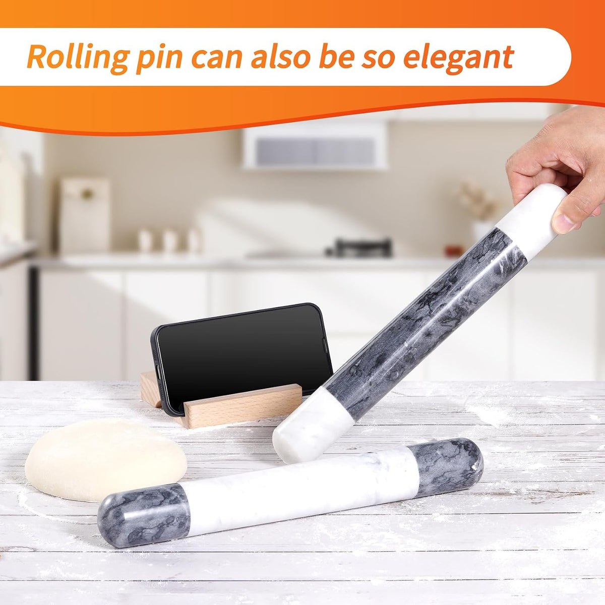 French Marble Rolling Pin.12" for Baking-Non-Stick Baking Roller