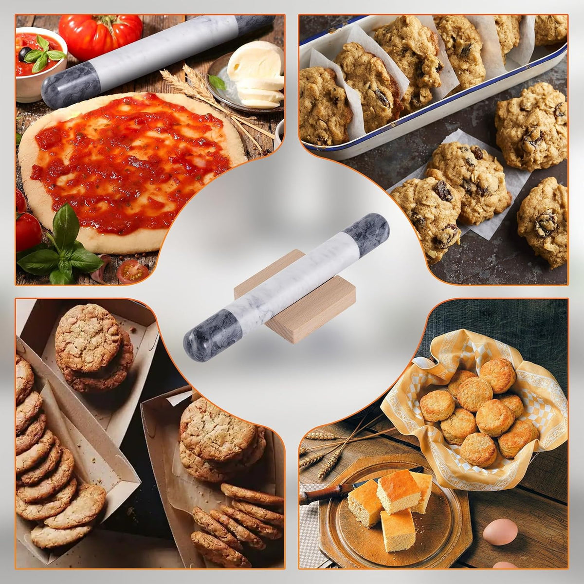 French Marble Rolling Pin.12" for Baking-Non-Stick Baking Roller