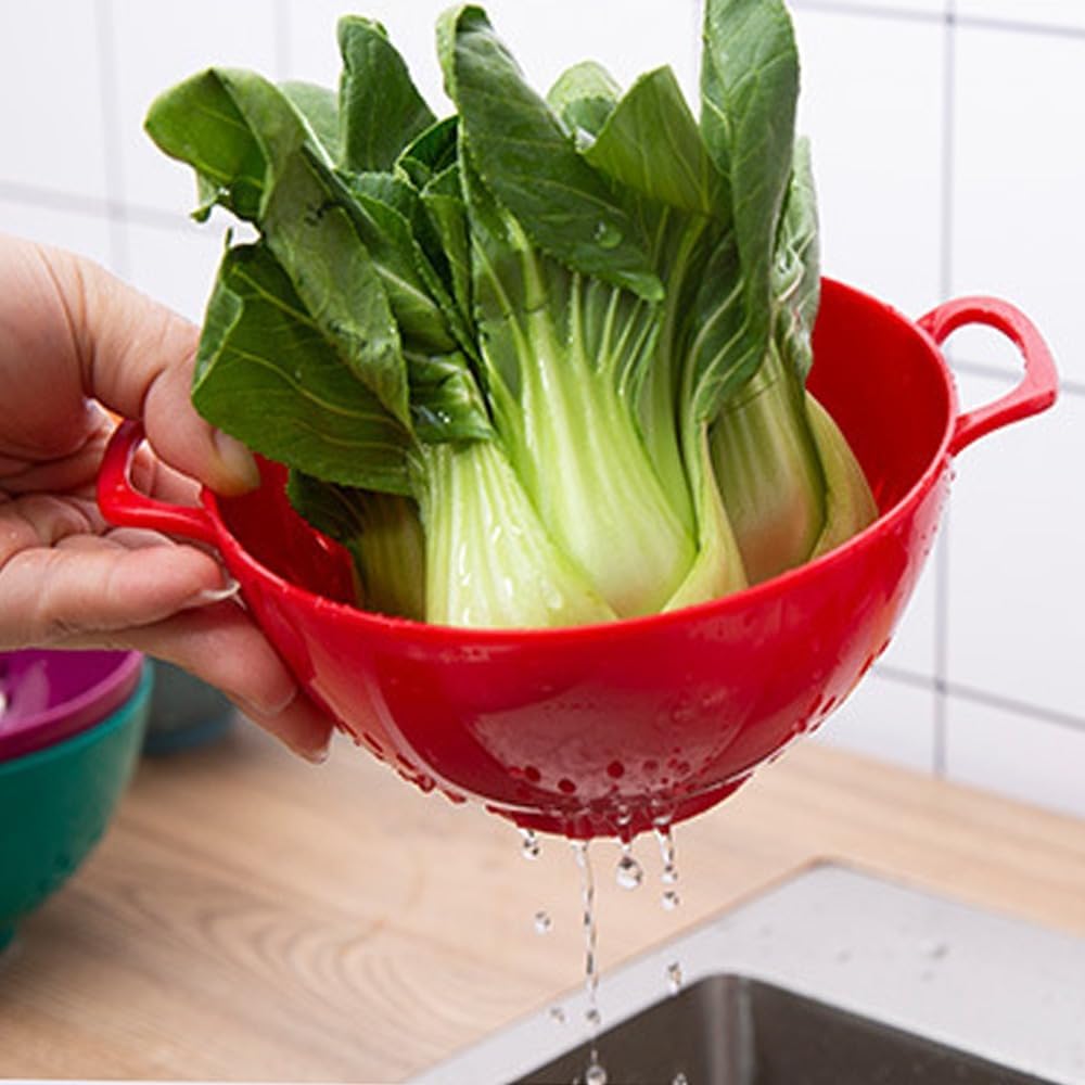 Heavy Duty 6 Inch Food Colander,Large Capacity Vegetable Strainer with Double Handles,Plastic Multipurpose Fruit Draining Basket for Kitchen(Purple)