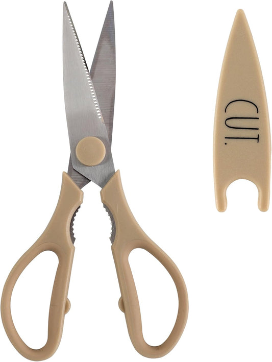 Kitchen Scissors- Stainless Steel Kitchen Shears, Cooking Scissors for Cutting Meat, Chicken, Herbs and Produce with Blade Cover and Soft Grip Handles (Brown)