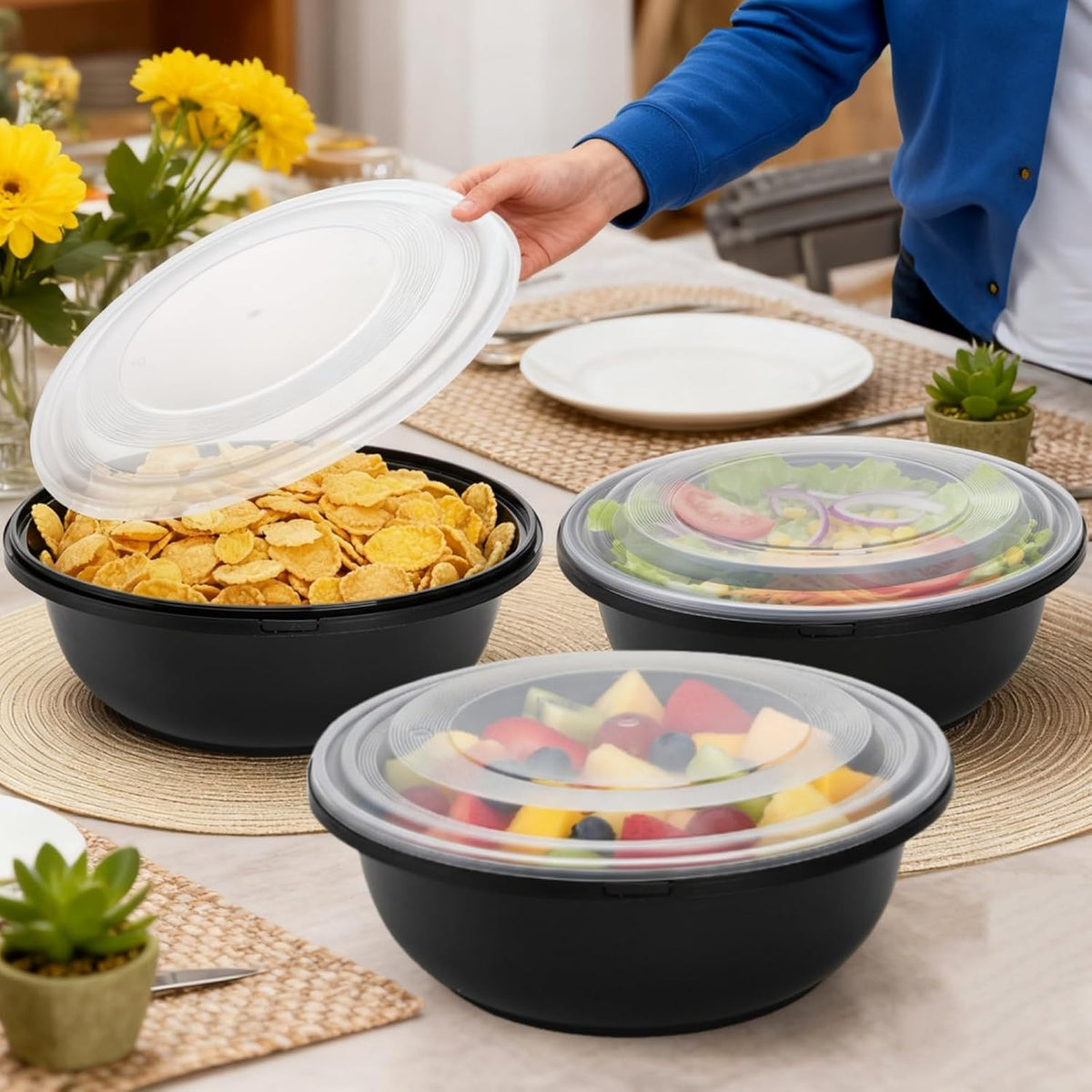 ZAVOOS 8 Pack 165 Oz Plastic Serving Bowls with Lids