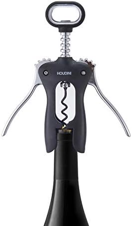Houdini Wing Corkscrew Wine Bottle Opener, Stainless Steel Non-Stick Spiral, Dishwasher Safe, Clamps Securely onto Bottle, Will Not Crumble Corks