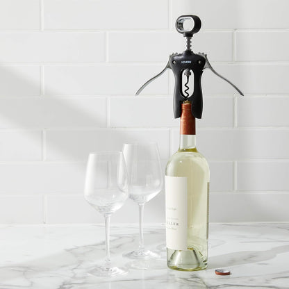 Houdini Wing Corkscrew Wine Bottle Opener, Stainless Steel Non-Stick Spiral, Dishwasher Safe, Clamps Securely onto Bottle, Will Not Crumble Corks