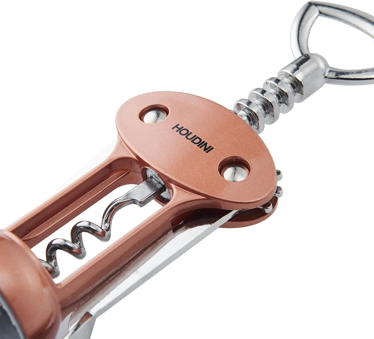 Houdini Wing Corkscrew Wine Bottle Opener, Stainless Steel Non-Stick Spiral, Dishwasher Safe, Clamps Securely onto Bottle, Will Not Crumble Corks