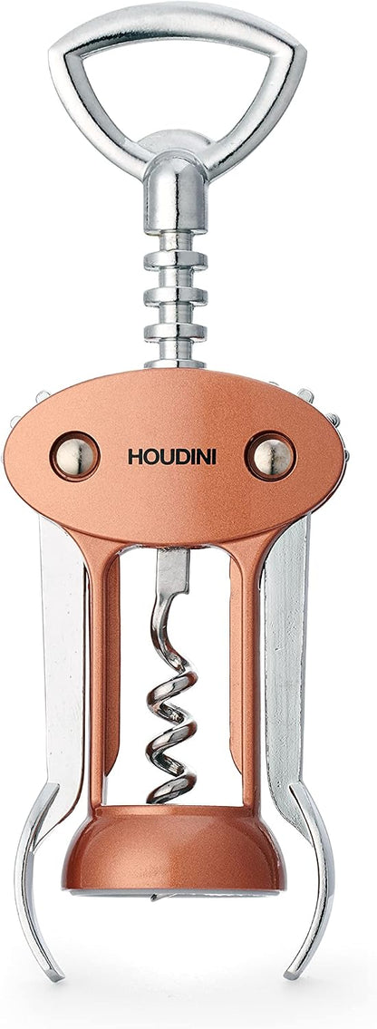 Houdini Wing Corkscrew Wine Bottle Opener, Stainless Steel Non-Stick Spiral, Dishwasher Safe, Clamps Securely onto Bottle, Will Not Crumble Corks
