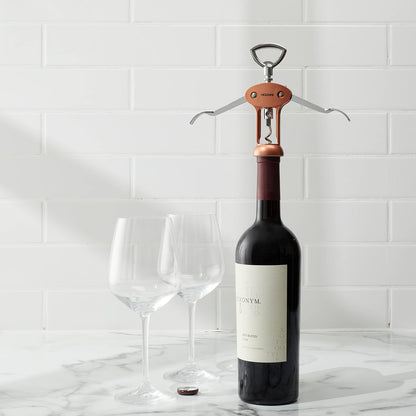 Houdini Wing Corkscrew Wine Bottle Opener, Stainless Steel Non-Stick Spiral, Dishwasher Safe, Clamps Securely onto Bottle, Will Not Crumble Corks