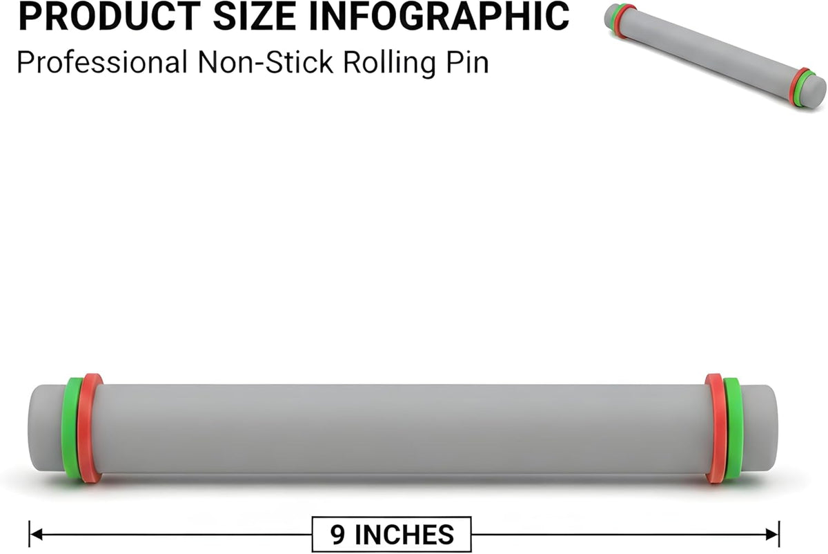 2 Pcs Adjustable Rolling Pin with Removable Rings, Non-Stick Fondant & Dough Rolling Pins, 9 Inch Baking Rolling Pins for Cookies, Pastry, Pizza & Fondant