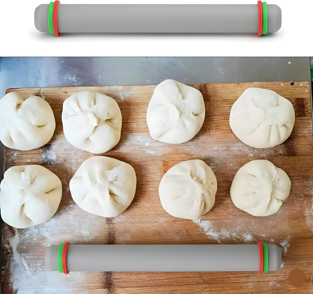 2 Pcs Adjustable Rolling Pin with Removable Rings, Non-Stick Fondant & Dough Rolling Pins, 9 Inch Baking Rolling Pins for Cookies, Pastry, Pizza & Fondant