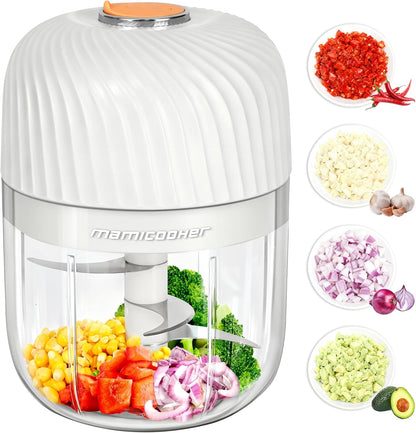 Electric Garlic Chopper 250ML, Mini USB Rechargeable Veggie Chopper, Cordless Garlic Mincer Onion Chopper Food Chopper for Ginger Chili Meat Sauce, Wireless Food Processor, White
