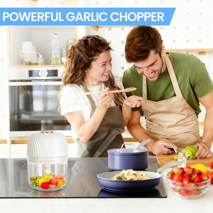 Electric Garlic Chopper 250ML, Mini USB Rechargeable Veggie Chopper, Cordless Garlic Mincer Onion Chopper Food Chopper for Ginger Chili Meat Sauce, Wireless Food Processor, White