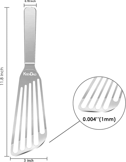 1 Thin Flexible & Sturdy Fish Spatula Stainless Steel for Kitchen Cooking Use Fish Spatula Egg Flipper BBQ Flipper Stainless Steel Blade Thin Flexible, Welded Middle, Dishwasher Safe -Silver