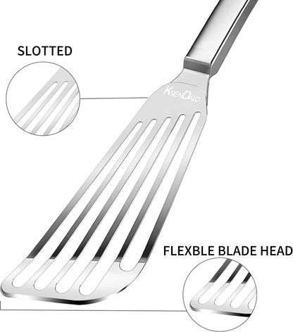 1 Thin Flexible & Sturdy Fish Spatula Stainless Steel for Kitchen Cooking Use Fish Spatula Egg Flipper BBQ Flipper Stainless Steel Blade Thin Flexible, Welded Middle, Dishwasher Safe -Silver