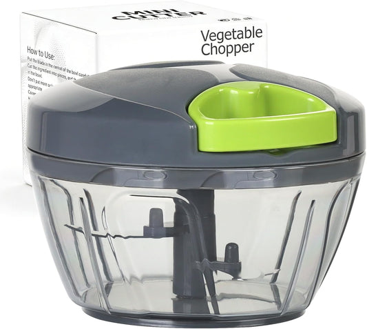 Manual Food Processor Vegetable Chopper, Portable Hand Pull String Garlic Mincer Onion Cutter for Veggies, Ginger, Fruits, Nuts, Herbs, etc., 500ml, Grey
