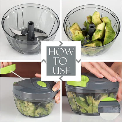 Manual Food Processor Vegetable Chopper, Portable Hand Pull String Garlic Mincer Onion Cutter for Veggies, Ginger, Fruits, Nuts, Herbs, etc., 500ml, Grey