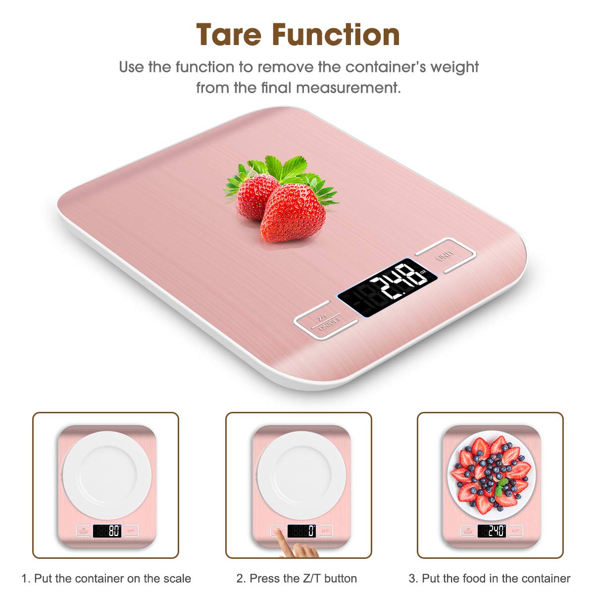 Food Scale Pink, 10kg/22lb Digital Kitchen Scale Weight Grams and Oz for Baking and Cooking, 1g/0.1oz Precise Graduation, Easy Clean Stainless Steel