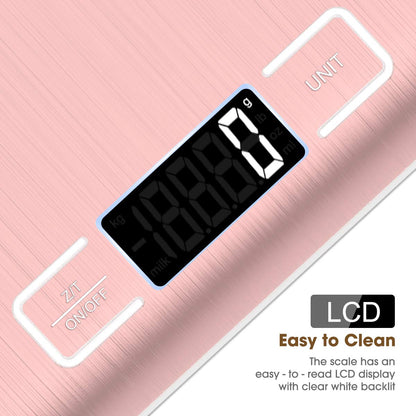 Food Scale Pink, 10kg/22lb Digital Kitchen Scale Weight Grams and Oz for Baking and Cooking, 1g/0.1oz Precise Graduation, Easy Clean Stainless Steel