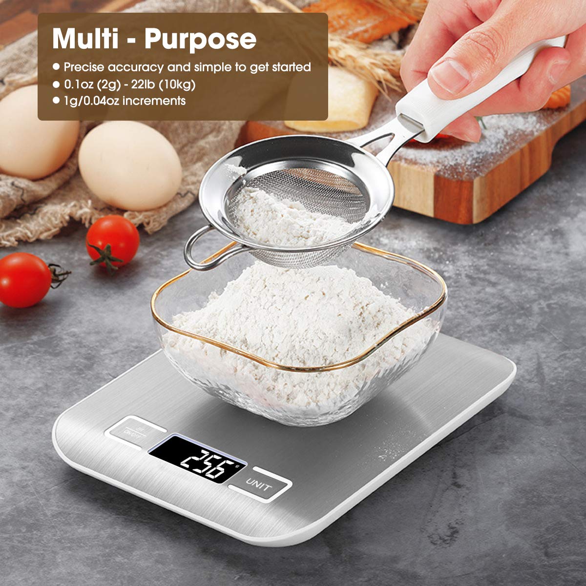 Food Scale Pink, 10kg/22lb Digital Kitchen Scale Weight Grams and Oz for Baking and Cooking, 1g/0.1oz Precise Graduation, Easy Clean Stainless Steel