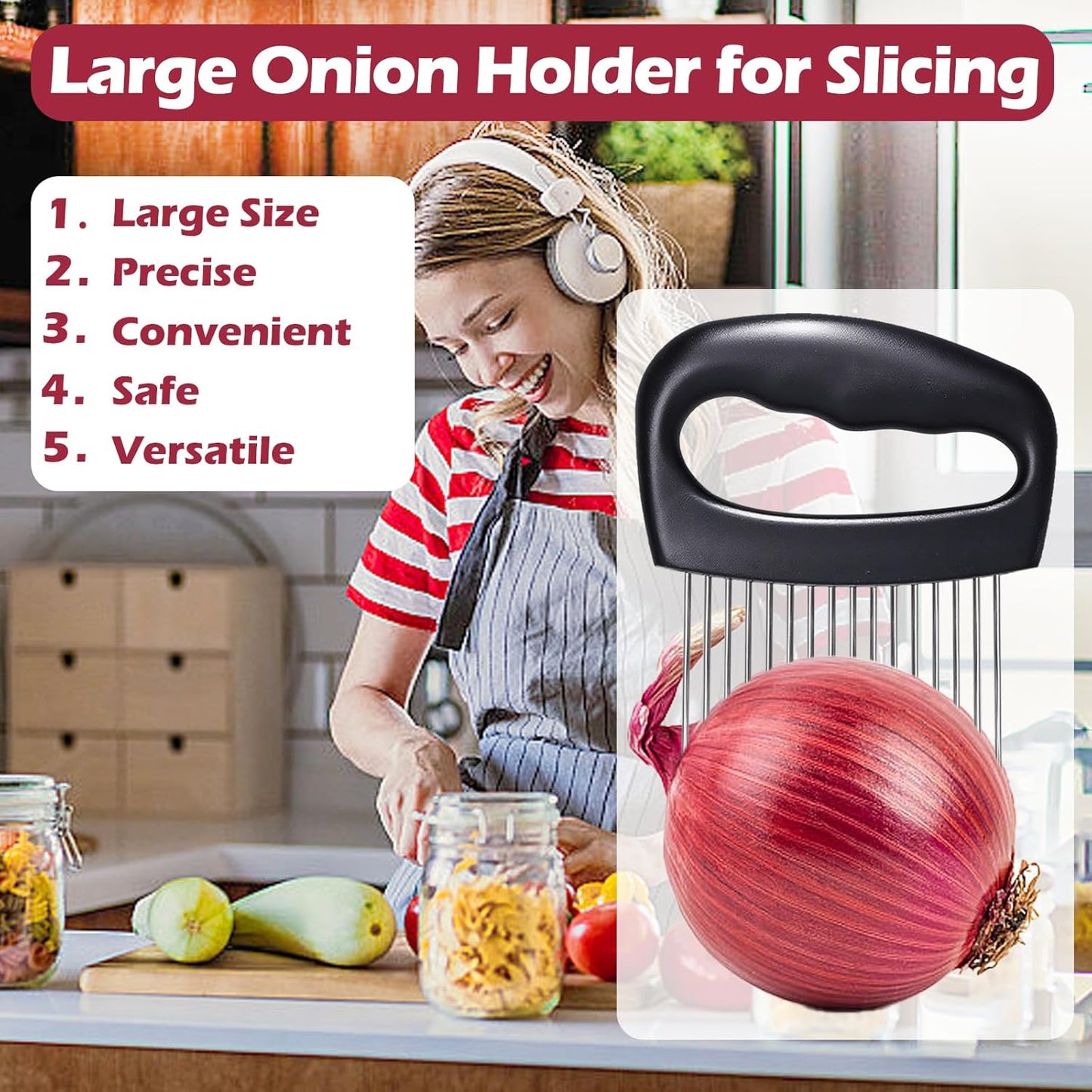 Extra-Large Onion Holder for Slicing, 304 Stainless Steel | Onion Cutter Vegetable Chopper with 16 Long Needles, Extra-Large Tomato Slicer, Potato Slicer, Meat Tenderizer