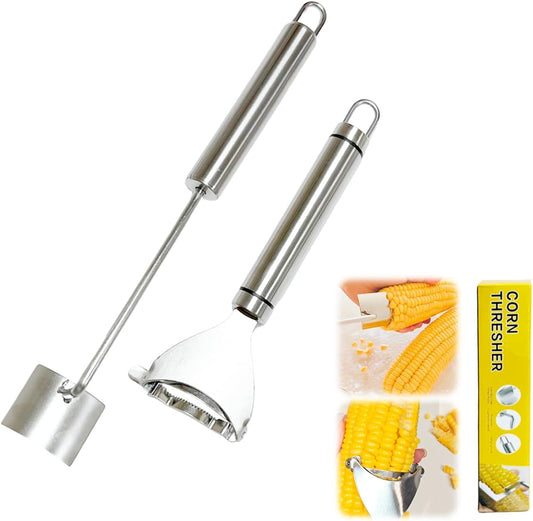 2Pcs Corn peeler for corn on the cob, Corn Cob Stripper Tool, 2025 New Stainless Steel Corn Stripping Tool Set, Long Handle Corn Kernel Removal Tools for Home Kitchens