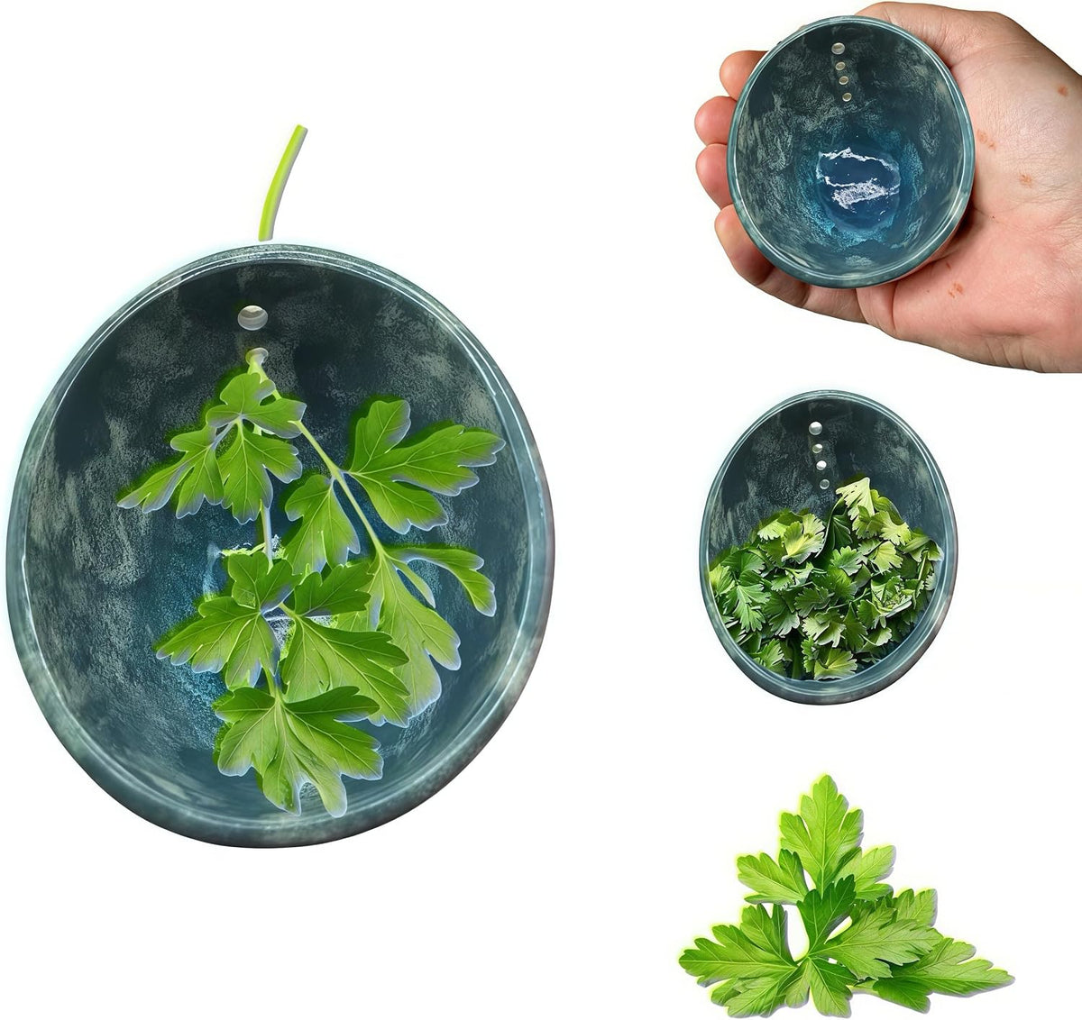 Pottery Herb Stripper Bowl – 4-Slot Herb Stripper for Kale, Herbs & Broccoli | Dishwasher-Safe, Ergonomic Design | Fast Leaf Removal, Space-Saving for Kitchens & RVs(Blue)