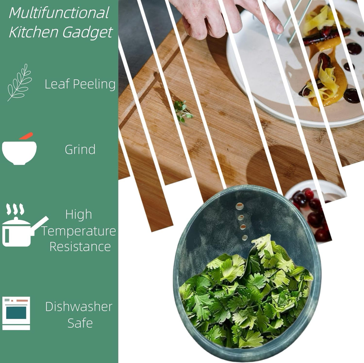 Pottery Herb Stripper Bowl – 4-Slot Herb Stripper for Kale, Herbs & Broccoli | Dishwasher-Safe, Ergonomic Design | Fast Leaf Removal, Space-Saving for Kitchens & RVs(Blue)