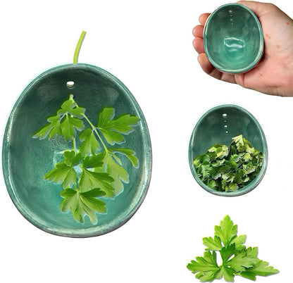 Pottery Herb Stripper Bowl – 4-Slot Herb Stripper for Kale, Herbs & Broccoli | Dishwasher-Safe, Ergonomic Design | Fast Leaf Removal, Space-Saving for Kitchens & RVs(Blue)