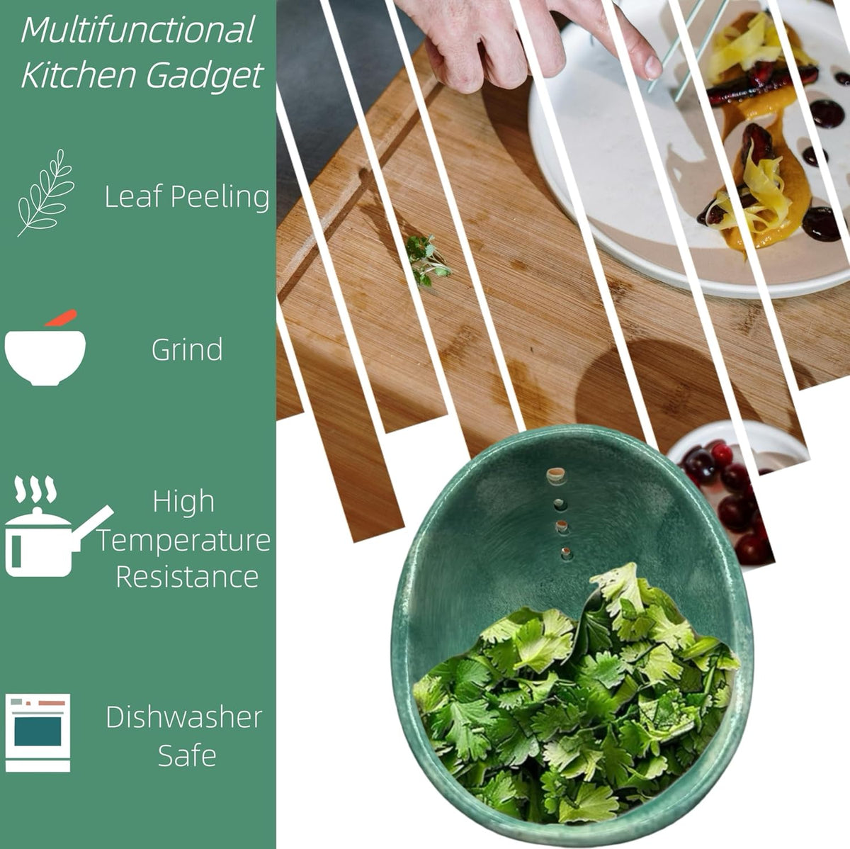 Pottery Herb Stripper Bowl – 4-Slot Herb Stripper for Kale, Herbs & Broccoli | Dishwasher-Safe, Ergonomic Design | Fast Leaf Removal, Space-Saving for Kitchens & RVs(Blue)