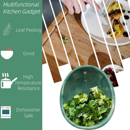 Pottery Herb Stripper Bowl – 4-Slot Herb Stripper for Kale, Herbs & Broccoli | Dishwasher-Safe, Ergonomic Design | Fast Leaf Removal, Space-Saving for Kitchens & RVs(Blue)