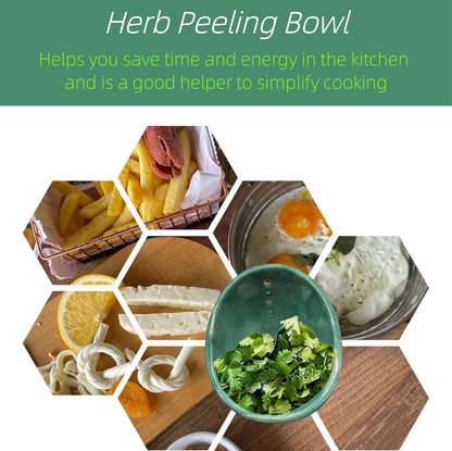 Pottery Herb Stripper Bowl – 4-Slot Herb Stripper for Kale, Herbs & Broccoli | Dishwasher-Safe, Ergonomic Design | Fast Leaf Removal, Space-Saving for Kitchens & RVs(Blue)