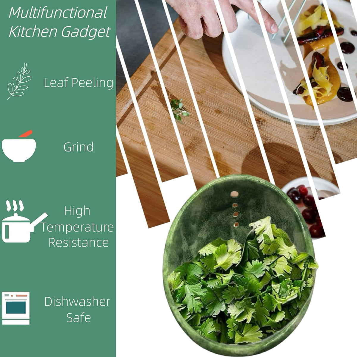 Pottery Herb Stripper Bowl – 4-Slot Herb Stripper for Kale, Herbs & Broccoli | Dishwasher-Safe, Ergonomic Design | Fast Leaf Removal, Space-Saving for Kitchens & RVs(Blue)