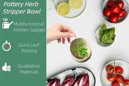 Pottery Herb Stripper Bowl – 4-Slot Herb Stripper for Kale, Herbs & Broccoli | Dishwasher-Safe, Ergonomic Design | Fast Leaf Removal, Space-Saving for Kitchens & RVs(Blue)