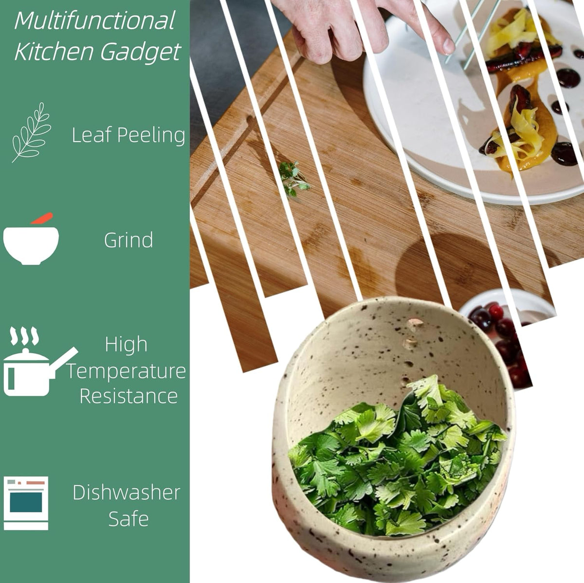 Pottery Herb Stripper Bowl – 4-Slot Herb Stripper for Kale, Herbs & Broccoli | Dishwasher-Safe, Ergonomic Design | Fast Leaf Removal, Space-Saving for Kitchens & RVs(Blue)