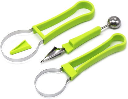 Melon Baller Scoop Set, Professional 4 In 1 Stainless Steel Watermelon Cutter Fruit Carving Tools Set, Fruit Scooper Seed Remover Watermelon Knife for Vegetable, Salad, Ice Cream (Blue)