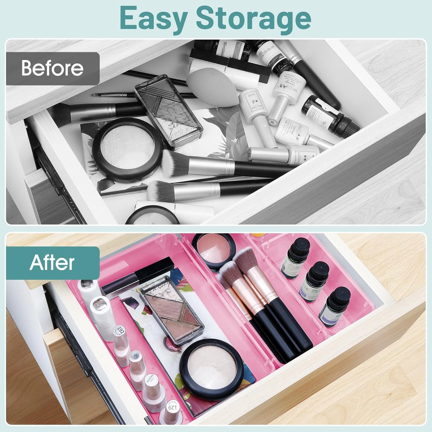 25 PCS Clear Plastic Drawer Organizer Set, 4 Sizes Desk Drawer Divider Organizers and Storage Bins for Makeup, Jewelry, Gadgets for Kitchen, Bedroom, Bathroom, Office