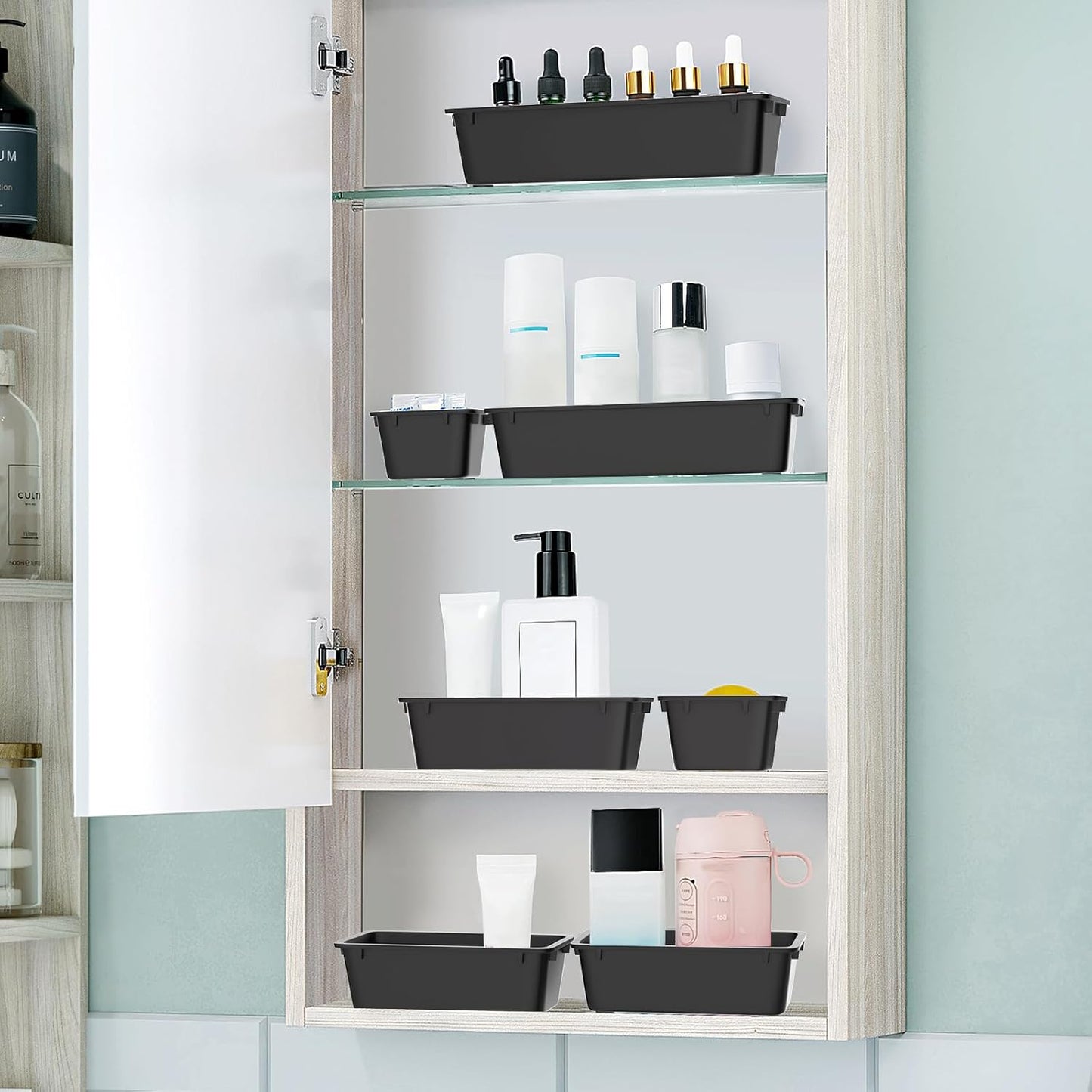 25 PCS Clear Plastic Drawer Organizer Set, 4 Sizes Desk Drawer Divider Organizers and Storage Bins for Makeup, Jewelry, Gadgets for Kitchen, Bedroom, Bathroom, Office
