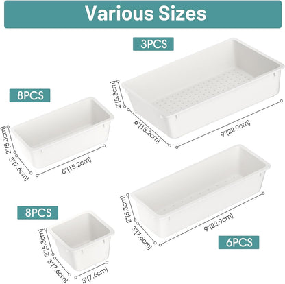 25 PCS Clear Plastic Drawer Organizer Set, 4 Sizes Desk Drawer Divider Organizers and Storage Bins for Makeup, Jewelry, Gadgets for Kitchen, Bedroom, Bathroom, Office