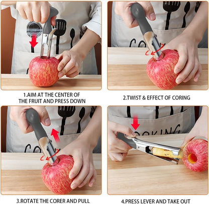 Premium Apple Corer Tool - Easy to Use & Clean, Ultra Sharp, Sturdy Ergonomic Handle - Durable Corer Remover for Baking & More (Gray)