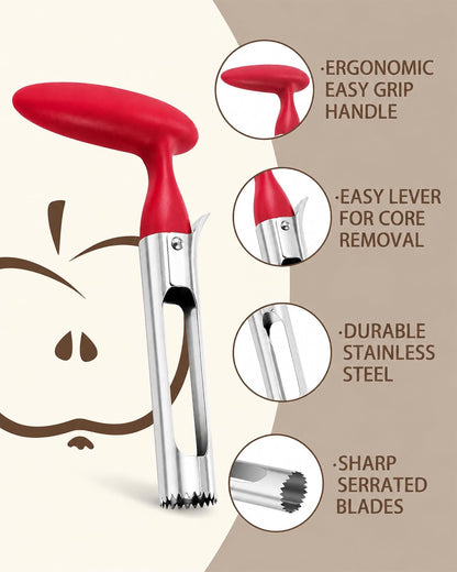 Premium Apple Corer Tool - Easy to Use & Clean, Ultra Sharp, Sturdy Ergonomic Handle - Durable Corer Remover for Baking & More (Gray)