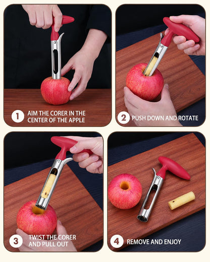 Premium Apple Corer Tool - Easy to Use & Clean, Ultra Sharp, Sturdy Ergonomic Handle - Durable Corer Remover for Baking & More (Gray)