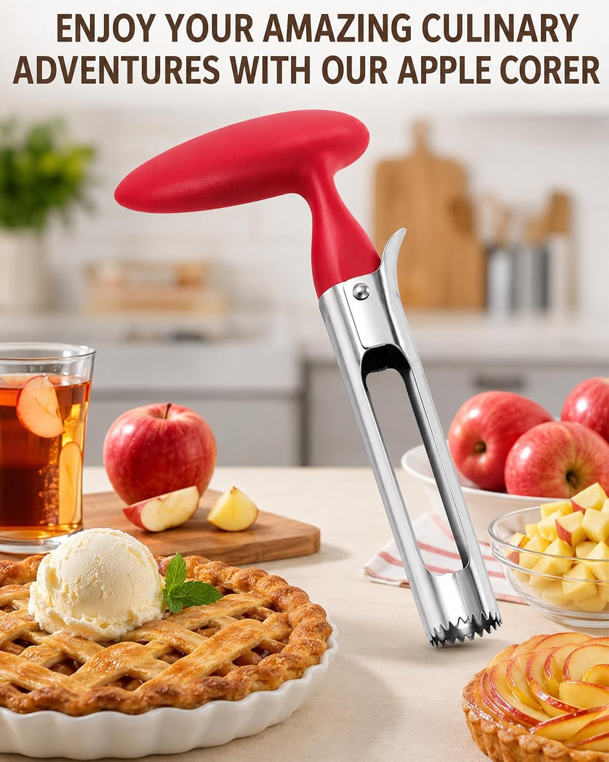 Premium Apple Corer Tool - Easy to Use & Clean, Ultra Sharp, Sturdy Ergonomic Handle - Durable Corer Remover for Baking & More (Gray)